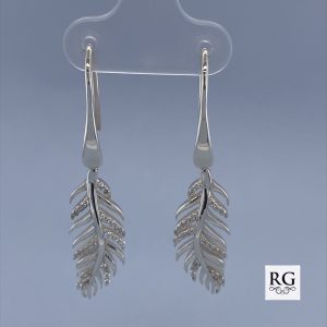 925 CZ PAVE+PLAIN HANG FEATHER EARRINGS - 41X9  <br/>11506