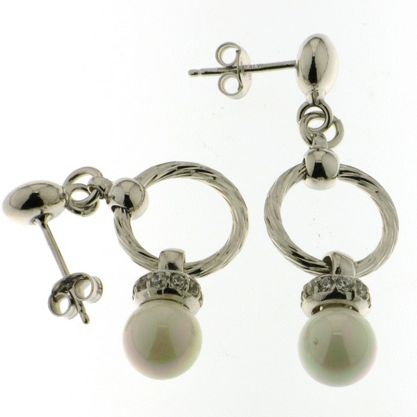925 HANGING WH BEAD ON CIRCLE EARRINGS - 43X14 <br/>11534 - Image 2
