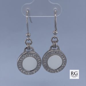 925 HANGING WH ENAMEL CZ PAVE EARRINGS - 42X17 <br/>11541W