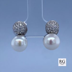 925 FW PEARL+CZ PAVE HALF BALL STUDS - 16X9 - 4g  <br/>11619