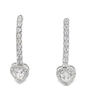 925 CZ PAVE HEART ON LONG BAR DROP EAR  26X7  2.3g <br/>11640