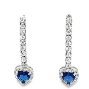 925 BLUE CZ PAVE HEART LONG BAR DROP EAR 26X7 2.3g <br/>11640B