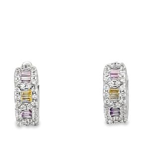 925 MULTI COLOR BAG+RND CZ PAVE HUGGIES - 12X5  3g <br/>11642