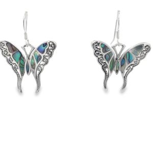 925 OXI ABALONE MILLGRAIN BUTTERFLY EAR 33X24 6.5g <br/>11643A