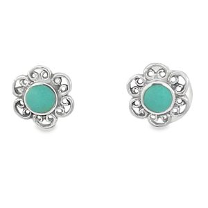 925 OXI FILIGREE TURQ FLOWER STUDS - 9MM - 1.1g <br/>11646T