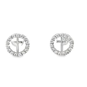 925 CROSS IN CIRLCE OF LIFE STUDS - 9MM - 1.1g <br/>11657