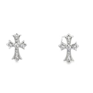 925 CZ PAVE SCALLOP ENDS CROSS STUD - 10X7 - 0.82g <br/>11658