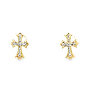 925 YG CZ PAVE SCALLOP ENDS CROSS STUD 10X7 0.82g <br/>11658G