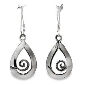 925 OPEN CUT SPIRAL TEARDROP EAR - 35X13 - 3g <br/>11674