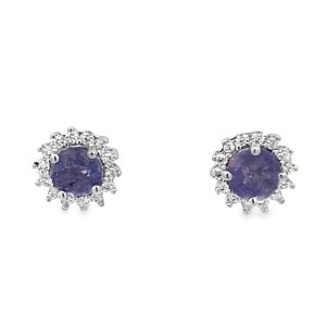 925 RND TANZANITE CZ PAVE HALO STUDS - 9MM <br/>11680