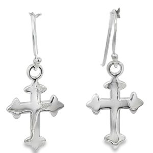 925 SCALLOP ENDS CROSS DROP EARRINGS - 30X13  2.4g <br/>11688