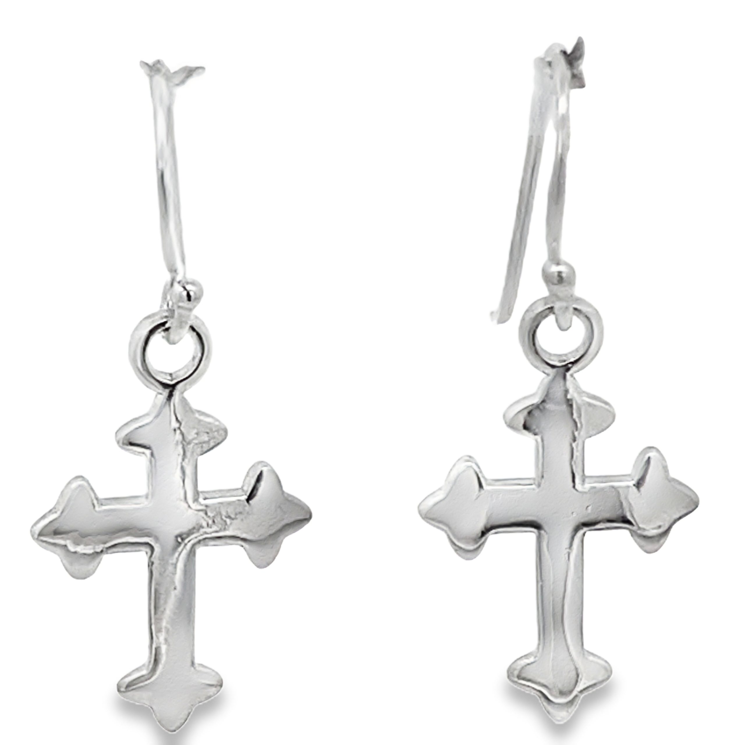 925 SCALLOP ENDS CROSS DROP EARRINGS - 30X13 2.4g <br/>11688