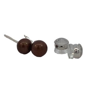 925 BROWN FW PEARL SILICONE STUDS - 5.5-6MM