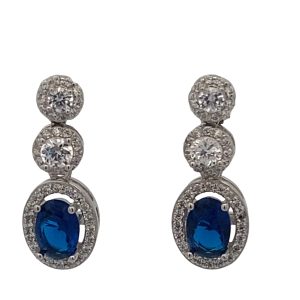 925 OVAL BLUE+WHITE CZ PAVE DROP EAR - 23X9 - 4.1g <br/>11724