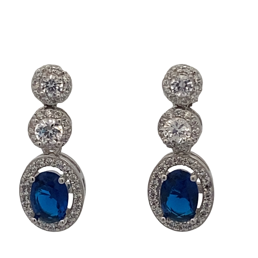 925 OVAL BLUE+WHITE CZ PAVE DROP EAR - 23X9 - 4.1g <br/>11724