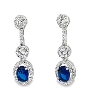 925 OV BLUE+WHITE CZ PAVE DROP EAR - 30X9 - 3.86g <br/>11725
