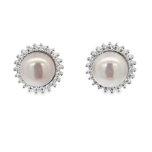 925 WH FW PEARL HALO STUDS - 12MM - 4.17g <br/>11727