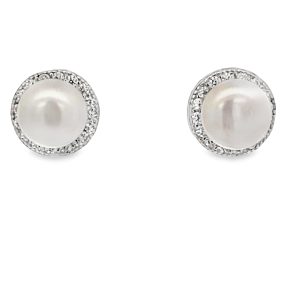 925 WH FW PEARL CZ PAVE HALO STUDS - 11MM - 3.5g <br/>11732