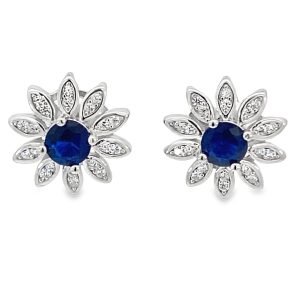925 BLUE CZ PAVE FLOWER STUDS - 13MM - 3.26g <br/>11739