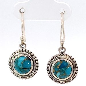925 RND COPPER TURQOUISE BOHO DROP EAR - 31X14 <br/>11748