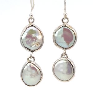 925 DBL WH FW PEARL HANGING EAR - 46X13 - 6.9g <br/>11753