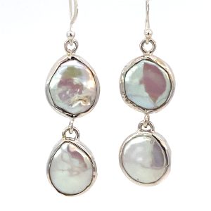 925 DBL WH FW PEARL HANGING EAR - 46X13 - 6.9g <br/>11753