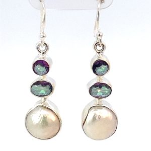 925 WH FW PEARL RND+OV MYSTIC QRTZ DROP EAR  43X11 <br/>11756