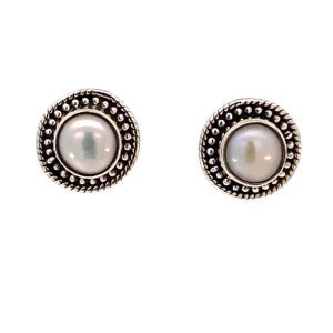 925 OXI WH FW PEARL ROPE EDGE STUDS - 11MM - 3g <br/>11759