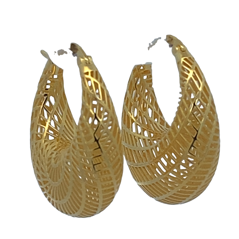 925 GLD PL OPEN CUT PUFF BASKET HINGE HOOPS 28X10 <br/>11779