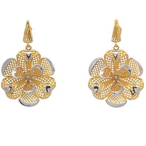 925 GLD PL MESH DIA CUT FLOWER DROP EAR - 35X23 6  <br/>11780