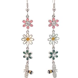 925 TRIP DAISY+BEE CZ ENAMEL DROP EAR - 60X9  3.6g <br/>11798