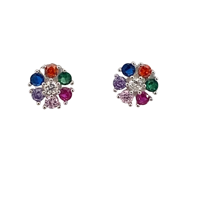 925 MULTI COL RND CZ PAVE CLAW SET STUDS 8MM 1.5g <br/>11802