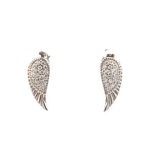 925 CZ PAVE MILLGR ETCH ANGEL WING STUDS 14X6 1.5g <br/>11803