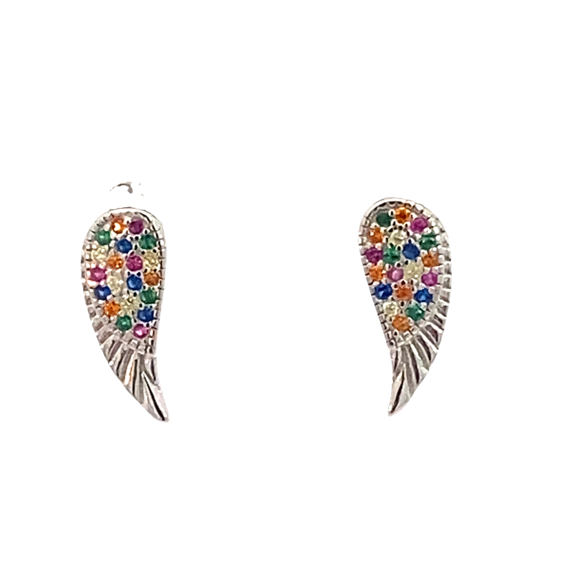 925 MULTI COL CZ MILLGR ETCH ANGEL WING 14X6 1.5g <br/>11804