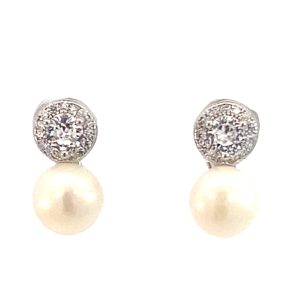 925 FW PEARL DBL HALO OMEGA BACK EAR - 15X7 - 3.7g <br/>11816