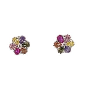 925 MULTI COL MILLGR CZ PAVE FLOWER STUDS 8MM 1.4g <br/>11817