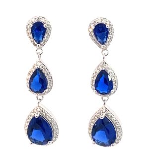 925 BLUE+WH TRIP TEARDROP EAR - 36X10 - 5.2g <br/>11821B