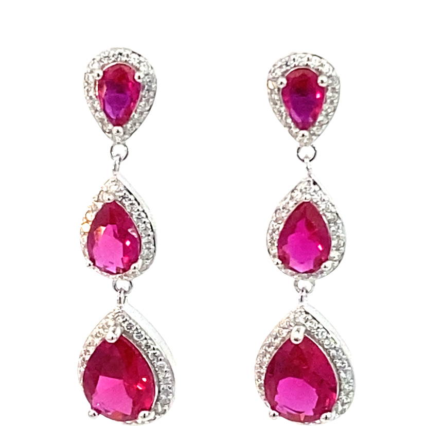 925 RED+WH TRIP TEARDROP EAR - 36X10 - 5.2g <br/>11821R