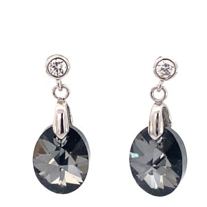 925 OVAL BLACK  SWAROVSKI TUBE SET CZ EAR - 23X10 <br/>11829