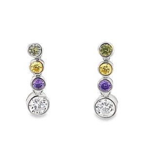 925 GR+YEL+PUR+WH CZ TUBE SET DROP EAR 19X6 2.7g <br/>11834