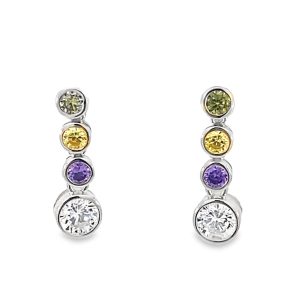 925 GR+YEL+PUR+WH CZ TUBE SET DROP EAR 19X6 2.7g <br/>11834