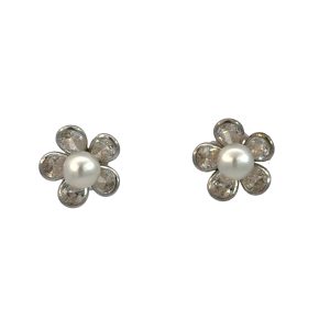 925 WH FW PEARL+CZ PAVE FLOWER STUDS - 9MM - 1.2g