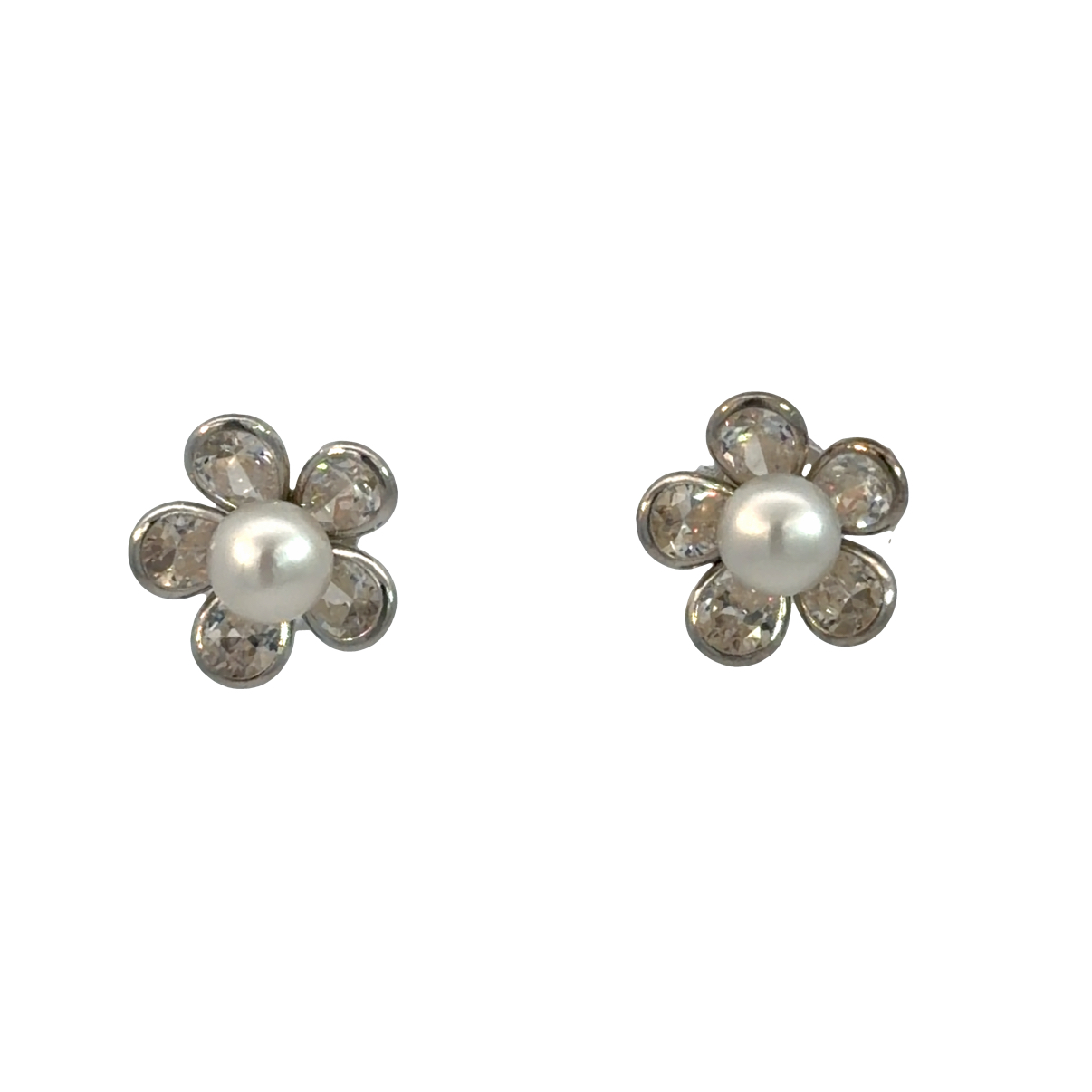 925 WH FW PEARL+CZ PAVE FLOWER STUDS - 9MM - 1.2g