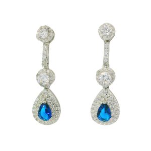 925 TDROP BLUE+WHITE CZ PAVE DROP EAR - 4g - 31X9