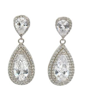 925 CZ PAVE DBL TEARDROP HANGING EAR - 30X12  5.8g