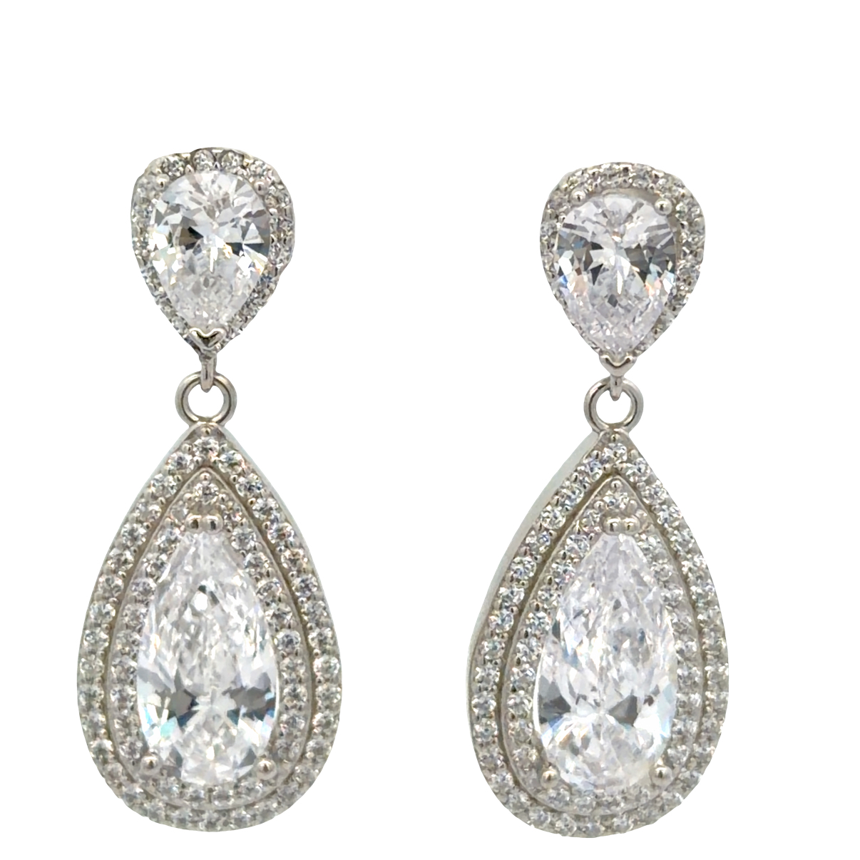 925 CZ PAVE DBL TEARDROP HANGING EAR - 30X12 5.8g