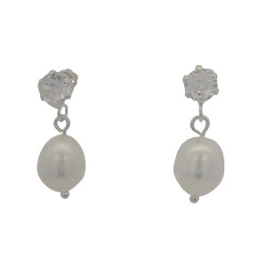 925 RND CZ+WH FW PEARL DROP EAR - 17X6 - 1.4g