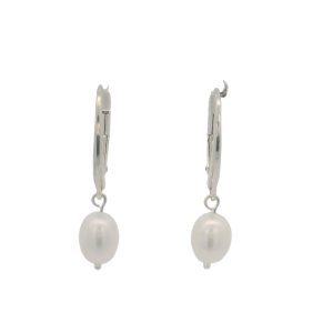 925 WHITE FW PEARL ON LEVERBACK EAR - 27X6 - 2.2g