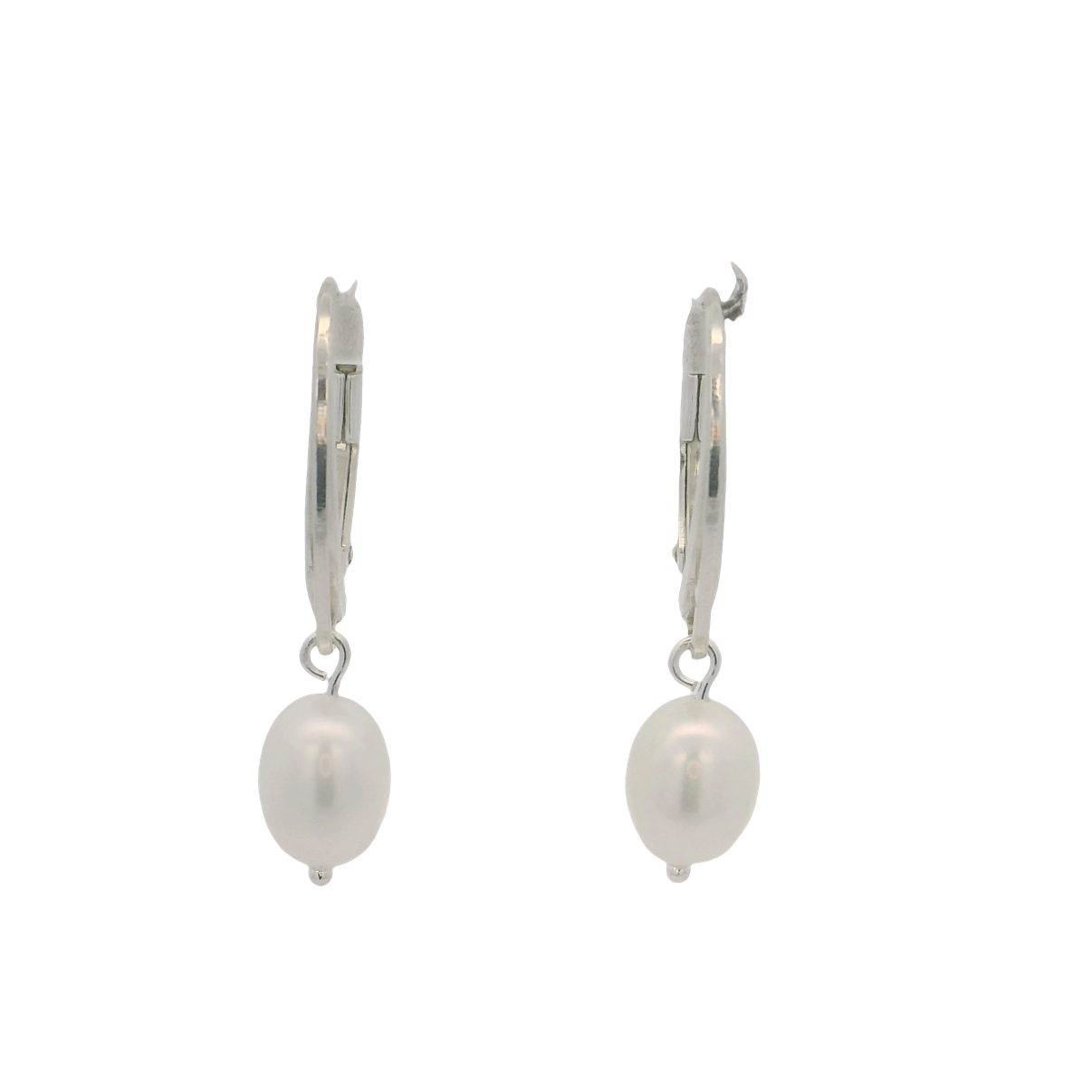 925 WHITE FW PEARL ON LEVERBACK EAR - 27X6 - 2.2g