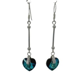 925 DARK BLUE HEART SWAROVSKI LONG BAR EAR 48X10